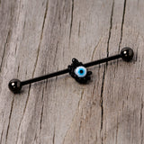 14G Black Blue Eyeball Hand Halloween Industrial Barbell 38mm