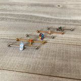 14G Clear Gem Rose Gold Tone Snowflake Industrial Barbell 38mm