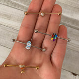 14G Clear Gem Rose Gold Tone Snowflake Industrial Barbell 38mm