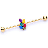 14G Gold Tone Christmas Lights Industrial Barbell 38mm
