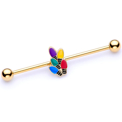 14G Gold Tone Christmas Lights Industrial Barbell 38mm