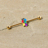 14G Gold Tone Christmas Lights Industrial Barbell 38mm