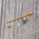 14G Gold Tone Christmas Lights Industrial Barbell 38mm
