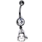 Clear Gem Black Happy Ghost Halloween Dangle Belly Ring