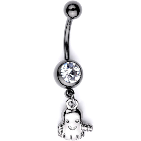 Clear Gem Black Happy Ghost Halloween Dangle Belly Ring