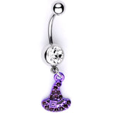 Clear Black Gem Purple Witch Hat Halloween Dangle Belly Ring