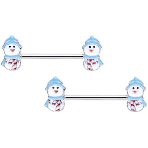 14G 5/8 Snowman Winter Holiday Christmas Barbell Nipple Ring Set