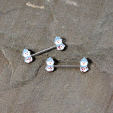 14G 5/8 Snowman Winter Holiday Christmas Barbell Nipple Ring Set