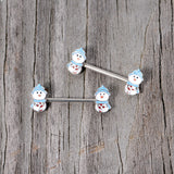 14G 5/8 Snowman Winter Holiday Christmas Barbell Nipple Ring Set