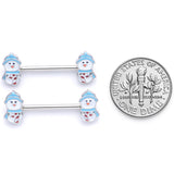 14G 5/8 Snowman Winter Holiday Christmas Barbell Nipple Ring Set