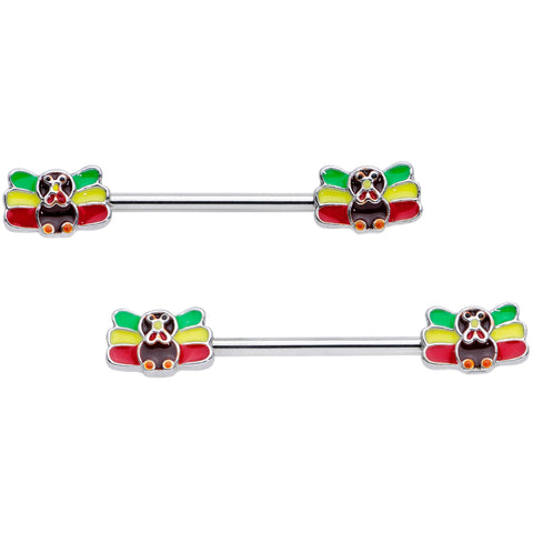 14G 5/8 Rasta Turkey Thanksgiving Barbell Nipple Ring Set