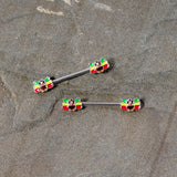14G 5/8 Rasta Turkey Thanksgiving Barbell Nipple Ring Set