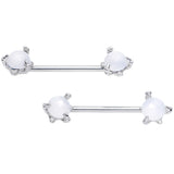14G 5/8 White Faux Opal Dragon Claw Barbell Nipple Ring Set