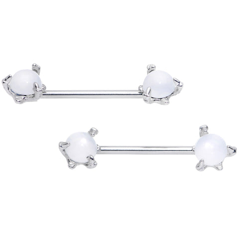 14G 5/8 White Faux Opal Dragon Claw Barbell Nipple Ring Set