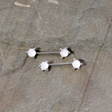 14G 5/8 White Faux Opal Dragon Claw Barbell Nipple Ring Set