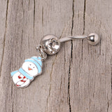 Clear Gem Blue Hat Snowman Winter Holiday Dangle Belly Ring