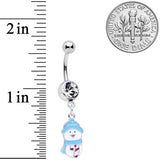 Clear Gem Blue Hat Snowman Winter Holiday Dangle Belly Ring