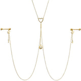 14G 5/8 Clear Gem Gold Tone Sun Heart Star Nipple Chain Necklace