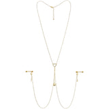 14G 5/8 Clear Gem Gold Tone Sun Heart Star Nipple Chain Necklace