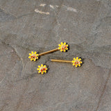 14G 9/16 Yellow Red Gold Tone Bee Flower Barbell Nipple Ring Set