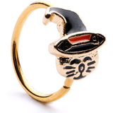 20G 5/16 Gold Tone Black Witch Hat Cat Halloween Nose Hoop
