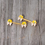 14G 9/16 Green Gem Gold Tone Butterfly Barbell Nipple Ring Set