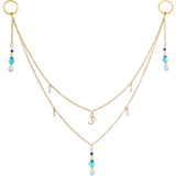 14G 9/16 Gold Tone Om Blue Beads Captive Ring Dangle Nipple Chain