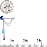 14G 9/16 Blue Purple Gem Moon Trio Dangle Nipple Ring Set