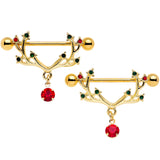 14G 25mm Red Green Gem Reindeer Antler Holiday Nipple Shield Set