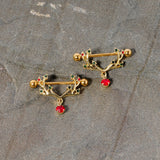 14G 25mm Red Green Gem Reindeer Antler Holiday Nipple Shield Set