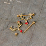 14G 25mm Red Green Gem Reindeer Antler Holiday Nipple Shield Set
