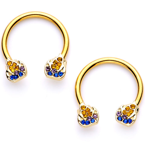 14G 1/2 Orange Gem Gold Tone Candle Horseshoe Nipple Ring Set