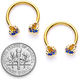 14G 1/2 Orange Gem Gold Tone Candle Horseshoe Nipple Ring Set