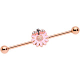 14G Clear Gem Rose Gold Tone Flower Bee Industrial Barbell 38mm