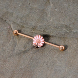 14G Clear Gem Rose Gold Tone Flower Bee Industrial Barbell 38mm