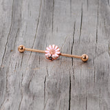 14G Clear Gem Rose Gold Tone Flower Bee Industrial Barbell 38mm