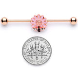 14G Clear Gem Rose Gold Tone Flower Bee Industrial Barbell 38mm