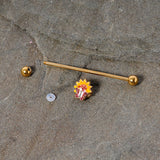 14G Gold Tone Red Yellow Butterfly Flower Industrial Barbell 38mm