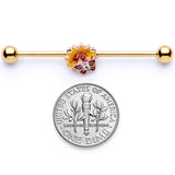 14G Gold Tone Red Yellow Butterfly Flower Industrial Barbell 38mm