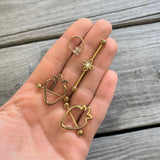 14G Clear CZ Gem Gold Tone Open Flower Industrial Barbell 38mm