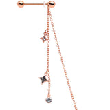14G 9/16 Black Gem Rose Gold Tone Moon Dangle Nipple Chain