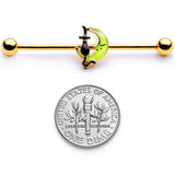 14G Gold Tone Black Cat Moon Halloween Industrial Barbell 38mm