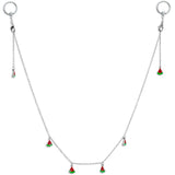 14G 9/16 Clear Gem Watermelon Captive Ring Dangle Nipple Chain