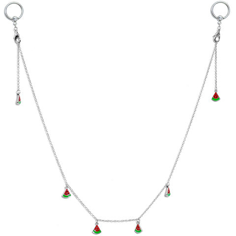14G 9/16 Clear Gem Watermelon Captive Ring Dangle Nipple Chain