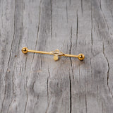 14G Clear Gem Gold Tone Alien UFO Beam Industrial Barbell 38mm