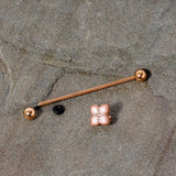 14G Clear Gem Rose Gold Tone Renaissance Industrial Barbell 38mm