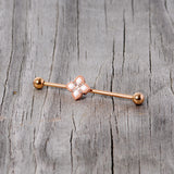 14G Clear Gem Rose Gold Tone Renaissance Industrial Barbell 38mm