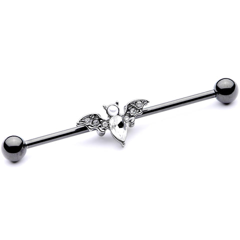 14G Clear Gem Black Bat Halloween Industrial Barbell 38mm
