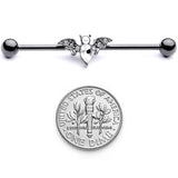 14G Clear Gem Black Bat Halloween Industrial Barbell 38mm