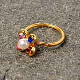 20G 5/16 Pink Blue Gem Gold Tone Flower Nose Hoop